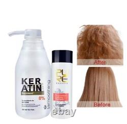 Soin des Cheveux Bouclés 300ml 8% Lisseur à la Kératine 100ml Traitement Shampooing Purifiant