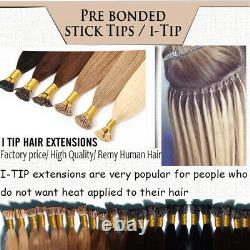 Stick I Tip Glue Kératine Pré-collée 100% Remy Human Hair Extensions Clearance LC